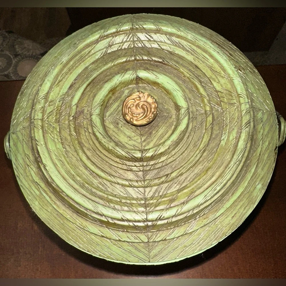 Vintage Mid Century Plastic Faux Wood Grain Cocktail Ice Bucket‎ Green Grapes